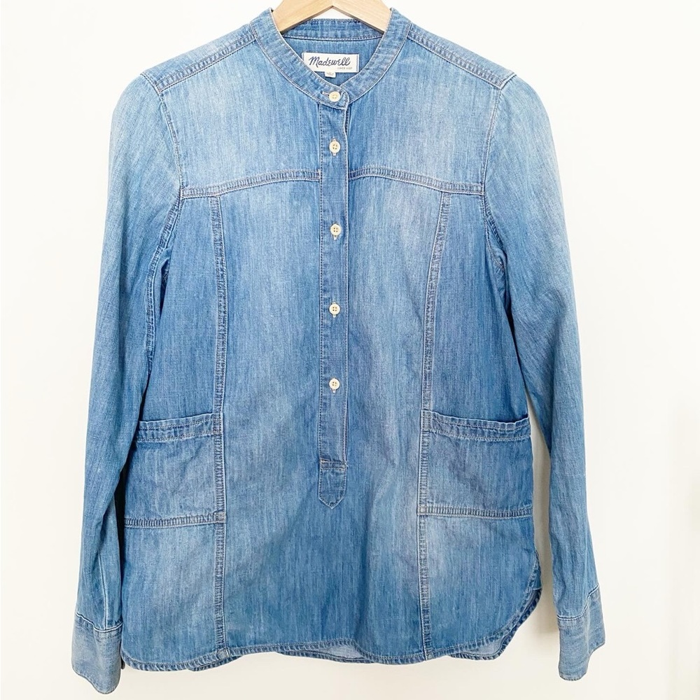 Madewell Collarless Denim Button-Front Top